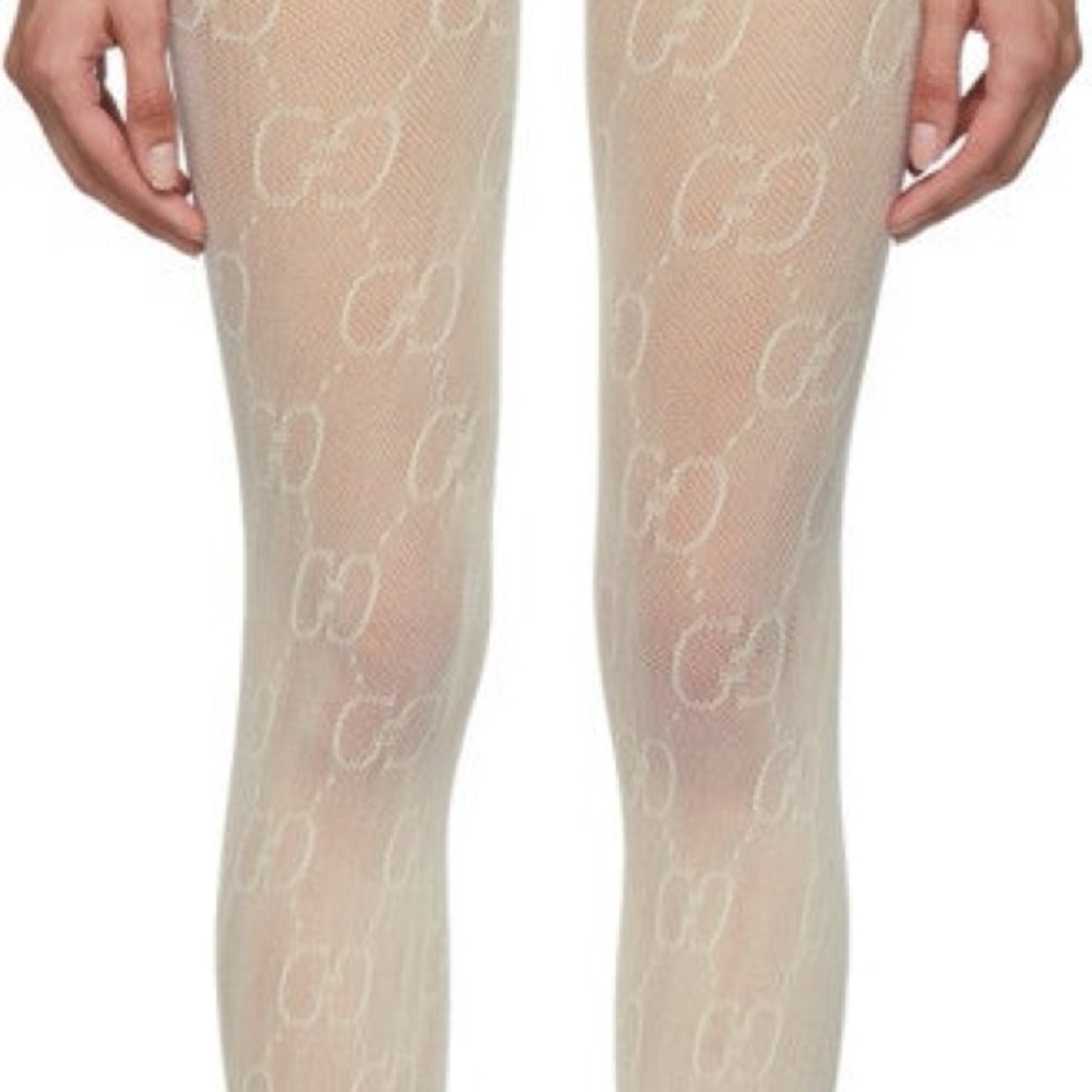White GG luxury logo print Patterned Tights
